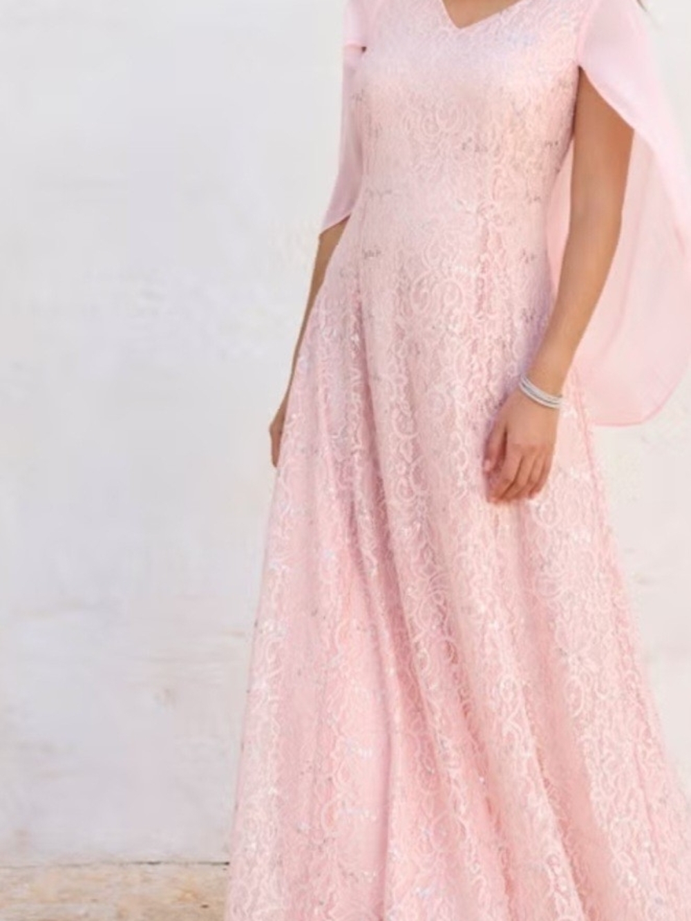 Mother of Bride Formal Navy Lace Maxi Dress with Sheer Cape - Size 24 - Picture 4 of 15